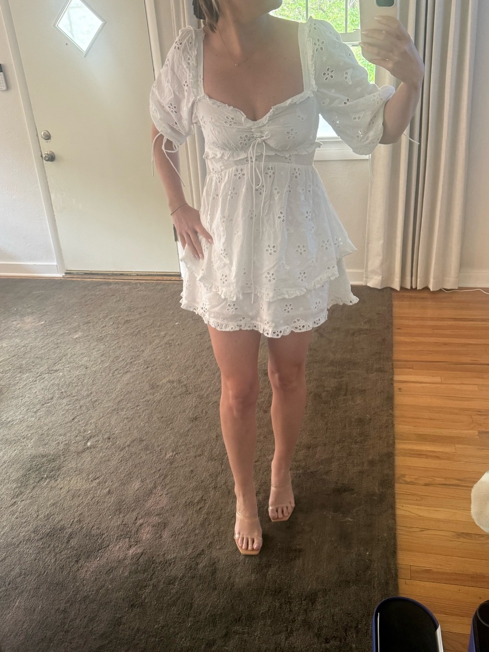 For Love & Lemons Jackson White Eyelet Tiered Mini Dress